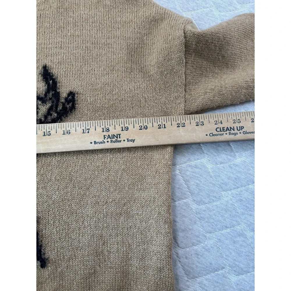 Anthropologie Sweater Womens Small Beige Deer Graphic Knit‎ Crewneck Pullover